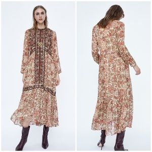ZARA printed and embroidered boho maxi dress (Medium)